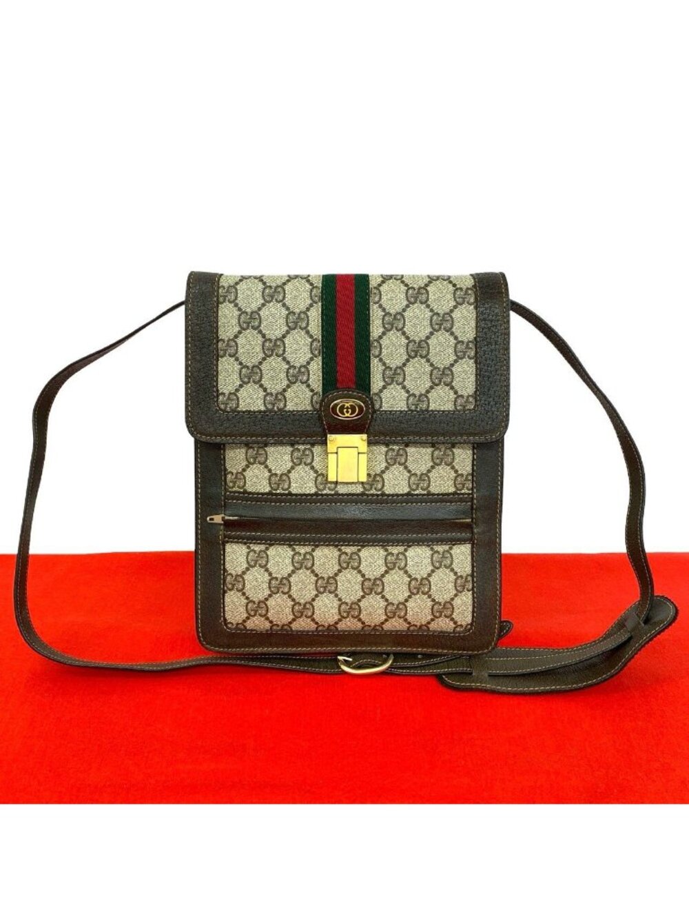 Gucci Vintage Sherry Line GG Logo Pattern Leather Shoulder Bag Cross Brown